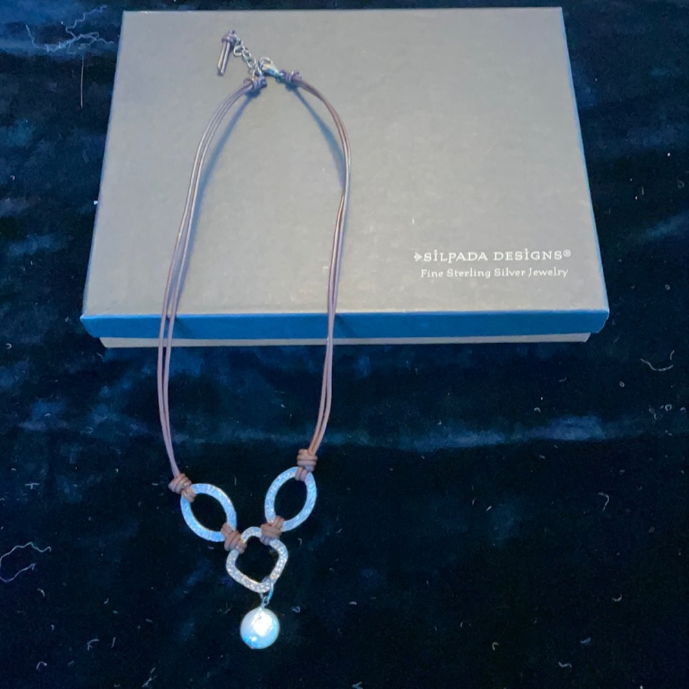 Silpada Leather,Silver&Fresh Water Pearl Necklace